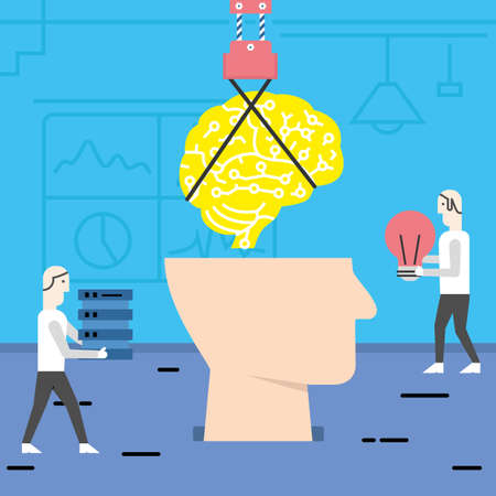 Modern Flat Linear Concept of Creation of Artificial Intelligence - AI Building Processのイラスト素材