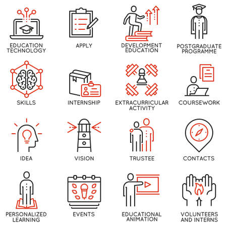 Vector set outline icons related to educational process, career progress, training,  tutorship and professional consulting service. Mono line pictograms and infographics design elements - 2のイラスト素材