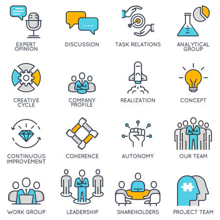 Vector flat linear icons related to business management.のイラスト素材
