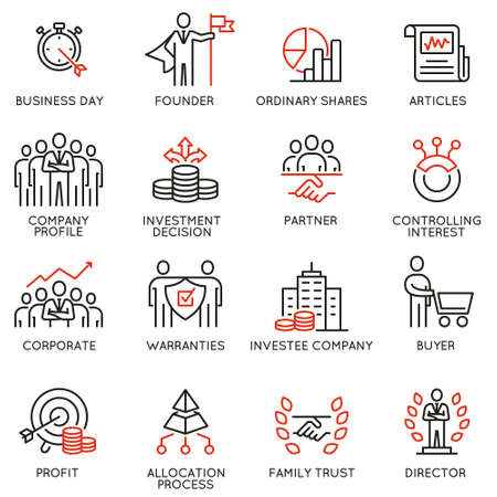 Vector set of linear icons related to business process, team work, human resource management and stakeholders. Mono line pictograms and infographics design elements - part 5.のイラスト素材