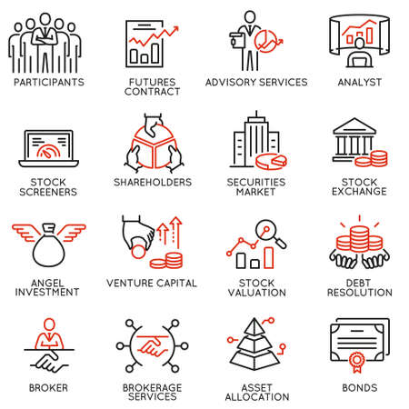 Vector set of linear icons related to trade service, investment strategy and management. Mono line pictograms and infographics design elements - part 2のイラスト素材