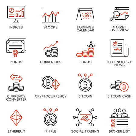 Vector set of linear icons related to trade service, investment strategy and management. Mono line pictograms and infographics design elements - part 3のイラスト素材