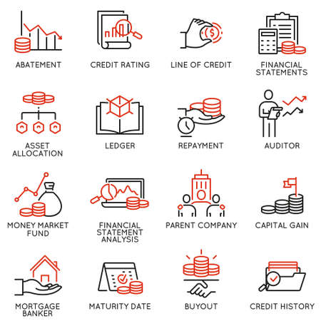 Vector set of linear icons related to investment, financial advice and business management. Mono line pictograms and infographics design elements - part 1のイラスト素材