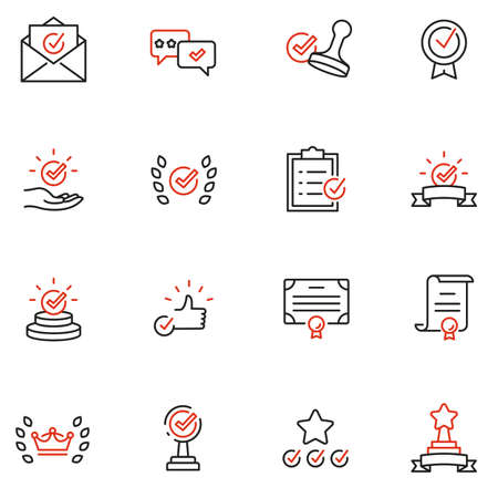 Vector Set of Linear Icons Related to Approvement, Accreditation, Quality Check and Affirmation. Mono Line Pictograms and Infographics Design Elements - part 2のイラスト素材