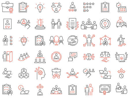 Vector Set of Linear Icons Related to Recruitment, Career Progress and Personal Development. Mono Line Pictograms and Infographics Design Elementsのイラスト素材