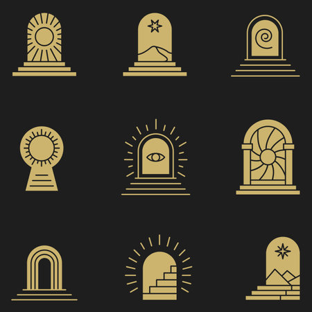 Set of Sign Related to Door, Portal, Opening, Exit, Entrance and Beginning.のイラスト素材