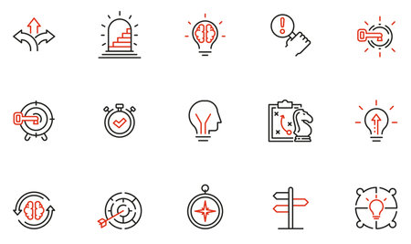 Vector Set of Linear Icons Related to Decision-Making Process, Problem Solving, Need to Choose. Mono Line Pictograms and Infographics Design Elementsのイラスト素材