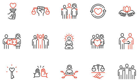 Vector Set of Linear Icons Related to Harmony to Relationships, Interaction, Joint Development and Equality. Mono Line Pictograms and Infographics Design Elements - part 2のイラスト素材
