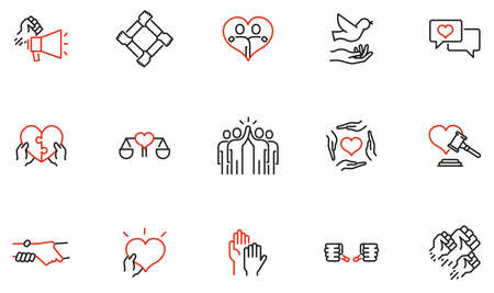 Vector Set of Linear Icons Related to Harmony to Relationships, Human Rights, Interaction, Joint Development and Equality. Mono Line Pictograms and Infographics Design Elements - part 3のイラスト素材