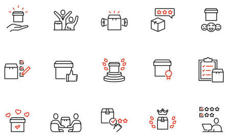 Vector set of linear icons related to Customer Review, Expert Opinion and User Report. Mono line pictograms and infographics design elements - part 2のイラスト素材