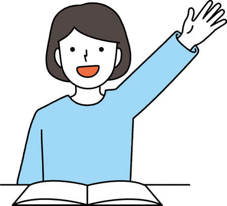llustration of a girl raising handsのイラスト素材