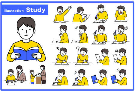 Boy study illustration set, vector availableのイラスト素材