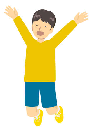 Illustration of a boy jumping with joyのイラスト素材