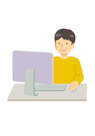 Illustration image of boy using a computerのイラスト素材