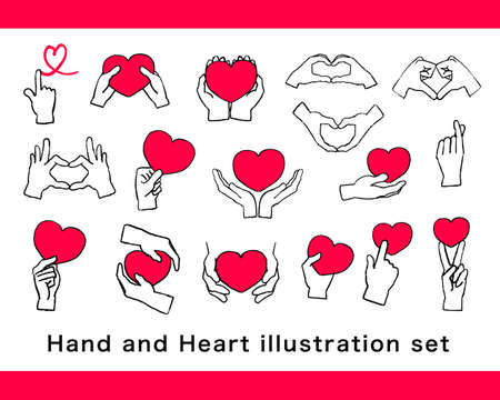 Heart and hand illustration setのイラスト素材