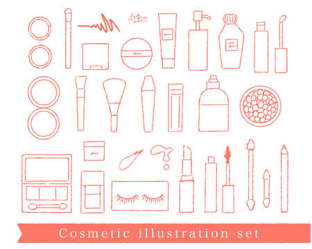 Hand drawn makeup tools illustration setのイラスト素材
