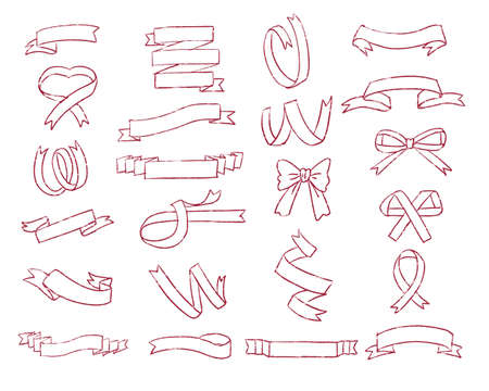 Various hand painted red ribbon illustrationsのイラスト素材