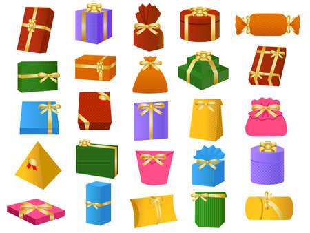 Colorful gift sets of various shapesのイラスト素材