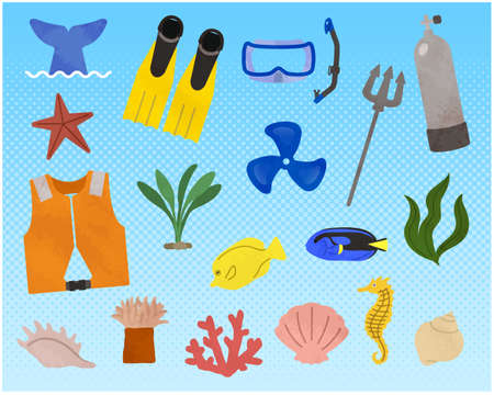 Sea / diving set illustrationのイラスト素材