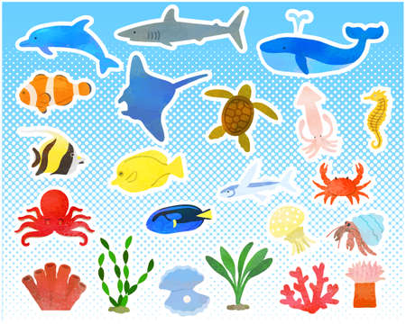 Various sea creatures set / analog styleのイラスト素材