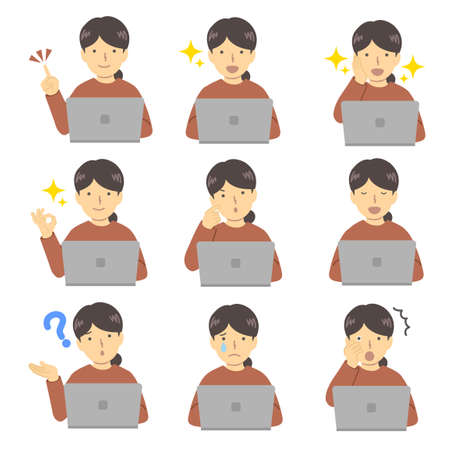 Illustration of a woman with a personal computerのイラスト素材