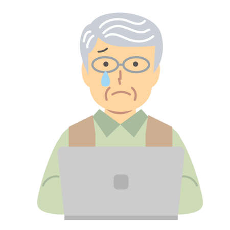 Senior Man in Green Clothes/Tearsのイラスト素材