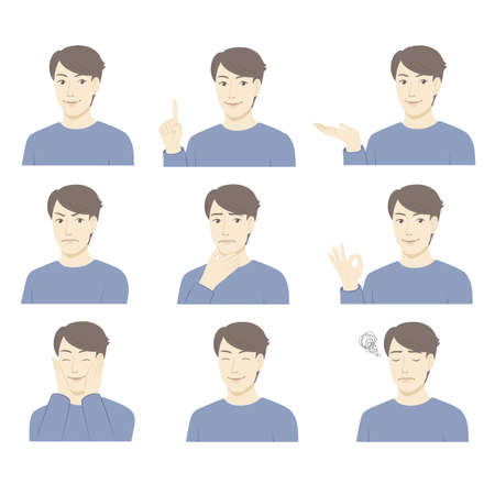 Male facial expression illustration setのイラスト素材