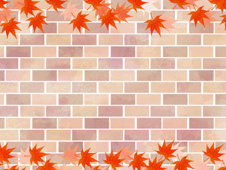 Brick and autumn leaves background illustrationのイラスト素材