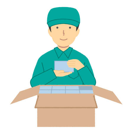 Illustration of a man doing packing work in work clothesのイラスト素材