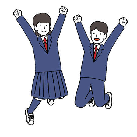 Male and female students in blazer uniforms to jumpのイラスト素材