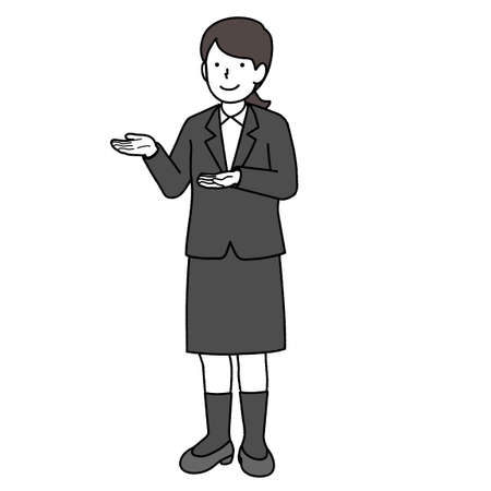 A woman in a suit doing a guide poseのイラスト素材
