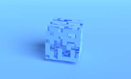 Cube blue background 3DCG illustrationの写真素材