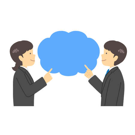 Office worker pointing a finger at a speech bubbleのイラスト素材