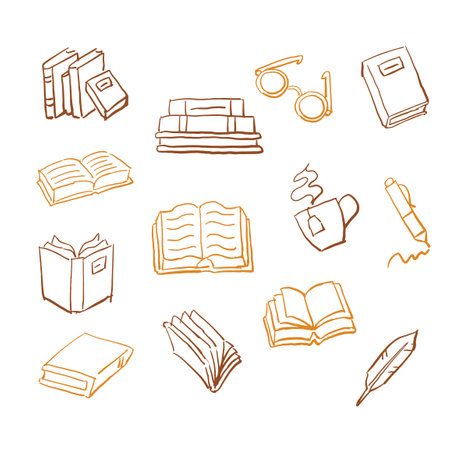 Book-related illustration set : vectorのイラスト素材