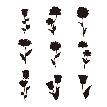flower silhouette illustration set : vectorのイラスト素材