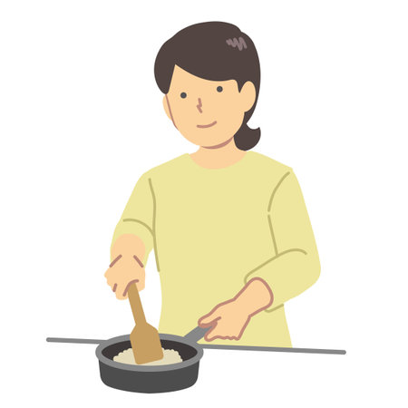 Illustration of a woman cookingのイラスト素材