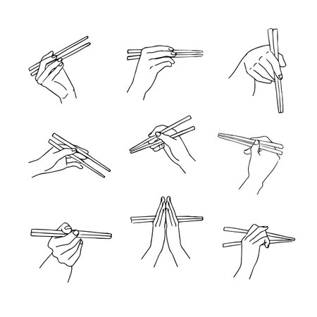 Hand holding chopsticks illustration setのイラスト素材