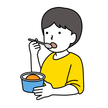 Illustration of a child eating ice creamのイラスト素材