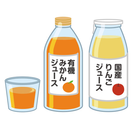 Domestic Apple Juice and Organic Tangerine Juice Illustrationのイラスト素材
