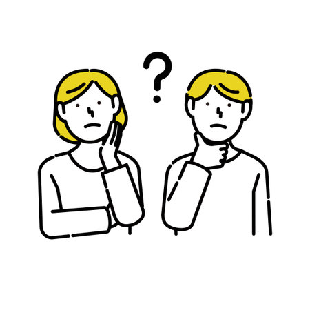 Illustration of a man and woman tilting their heads in thought | Doubt,のイラスト素材
