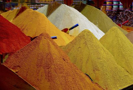 Spices in the Medina in Moroccoの写真素材