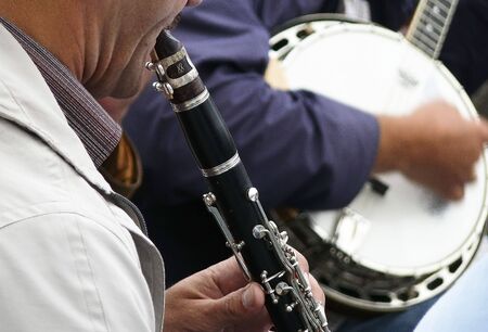 Music in road with instrumentes to breath and ropesの写真素材