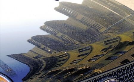 Glares of the city in a carの写真素材