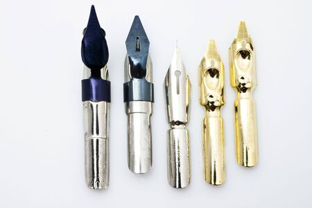 Composition of old nibs from handwriting の写真素材