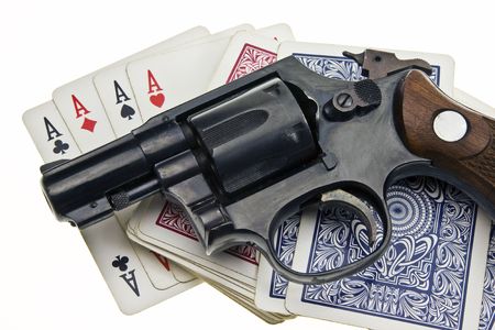 Game from casino, with papers from game and poker in table