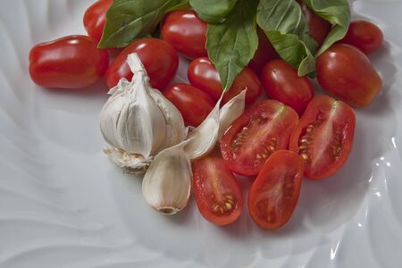Tomato, garlic and basilic, Italian dressingの写真素材