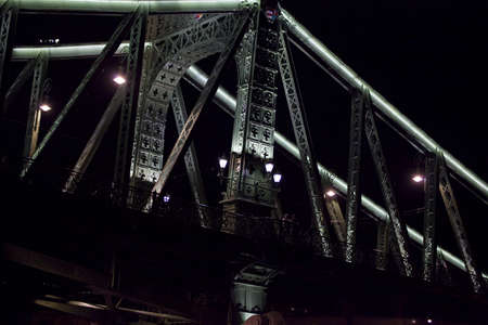 bridge over the Danube at nightの写真素材