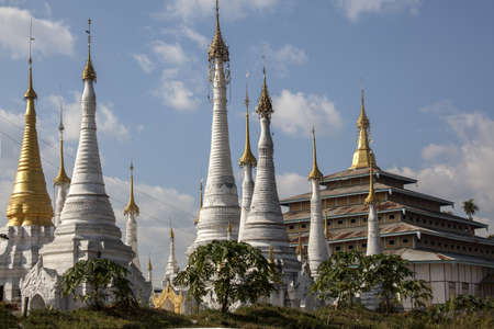 Myanmar stupa on the lakeの写真素材