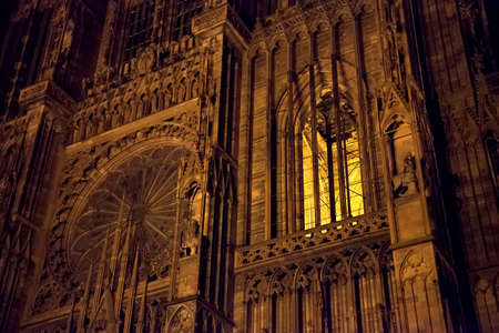 Old church in France, Strasbourg nightの写真素材