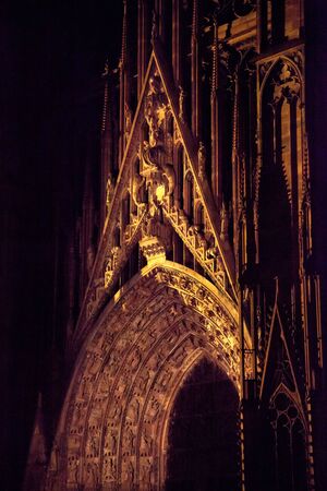 Old church in France, Strasbourg nightの写真素材